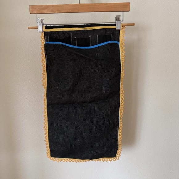 Vintage Handmade Felt Patchwork Sewing Pocket Wall Organizer Tatting Floral - Picture 8 of 12